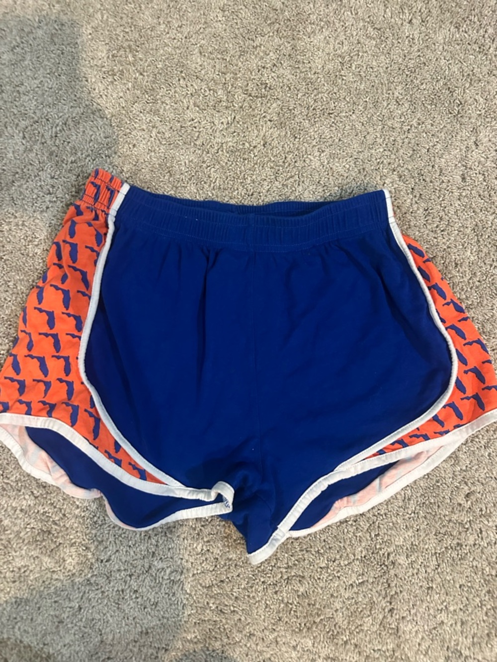 Women’s Athletic Running Shorts in Blue with Orange Side Panels